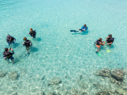 Group scuba diving at St. Thomas, U.S. Virgin Islands